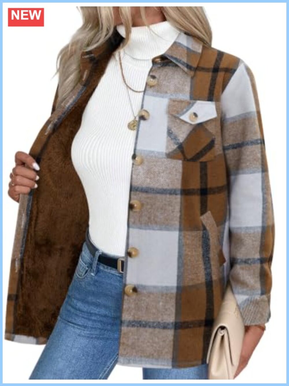 Women's Fleece Lined Plaid Flannel Jacket Sherpa Winter Coat